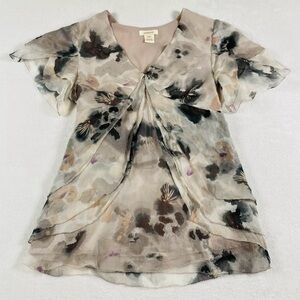 Sundance Silk Watercolor Blouse Top Ruffles Layered
